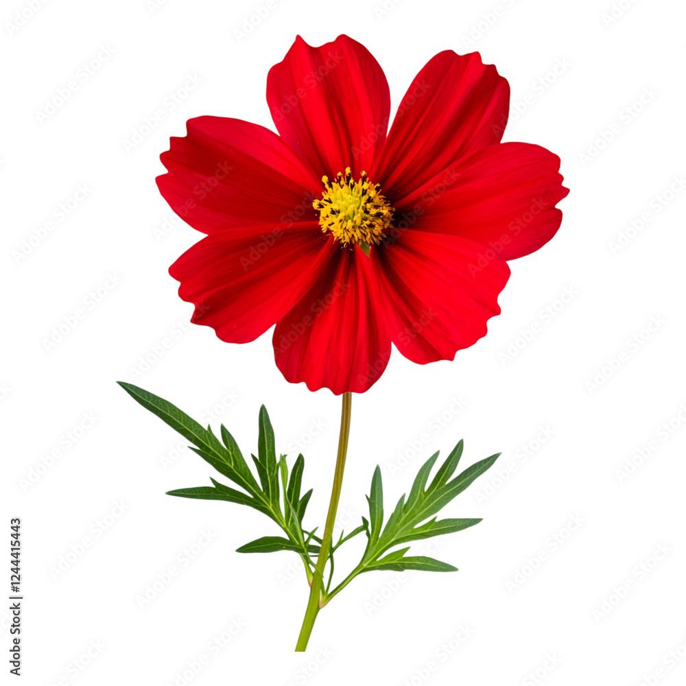 Vibrant Red Cosmos Flower in Full Bloom - Ideal for Nature Blogs and Gardening Websites Vibrant Red Cosmos Flower in Full Bloom - Ideal for Nature Blogs and Gardening Websites