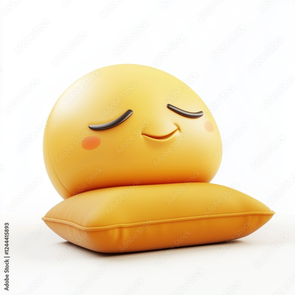 Fototapeta premium sleepy emoji with a tiny pillow, isolated on white