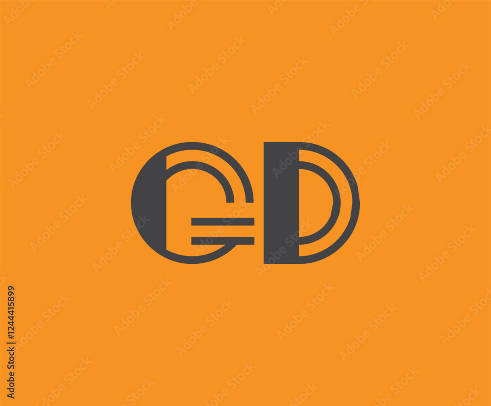 Bold black lettering 'GD' with geometric elements on a vivid orange background, ideal for branding, design, or modern creative projects.