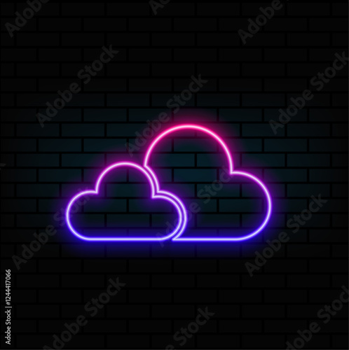 3D renders neon cloud light sign illustration on the wall