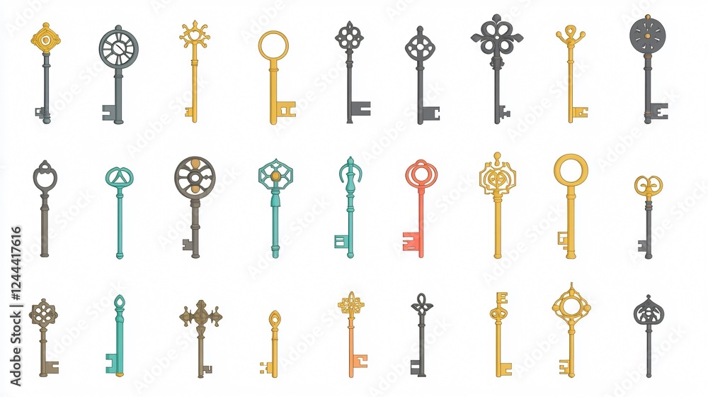 Flat Vector Illustration of a Key Isolated on a White Background Flat Vector Illustration of a Key Isolated on a White Background