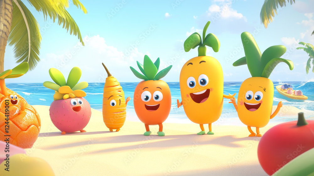 Kids step board game. Cartoon vitamin characters on summer beach. Vector playing activity worksheet with food supplement capsules N, D, U, B1 and B6. Nutrients P, B3 and B12, C or H Kids step board game. Cartoon vitamin characters on summer beach. Vector playing activity worksheet with food supplement capsules N, D, U, B1 and B6. Nutrients P, B3 and B12, C or H