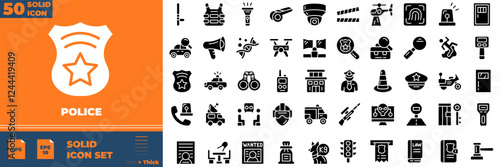 Police Solid Editable Icons set. Vector illustration in modern thin solid style of police icons: badge, jail, arrest, investigate, handcuffs, etc