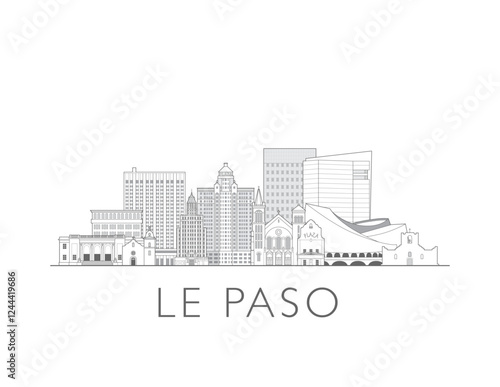 El Paso, Texas, skyline. Hand drawn vector illustration. Linear style.