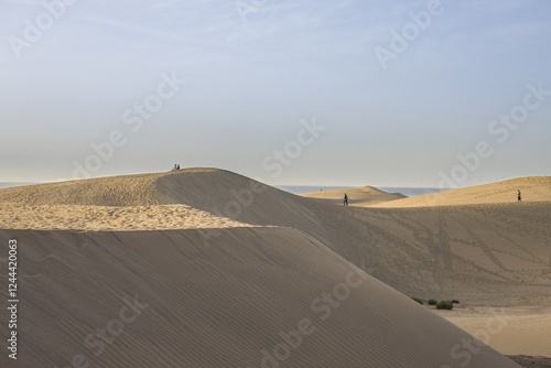 Obraz na płótnie Vast sand dunes landscape with a small figure highlighting the scale. w salonie