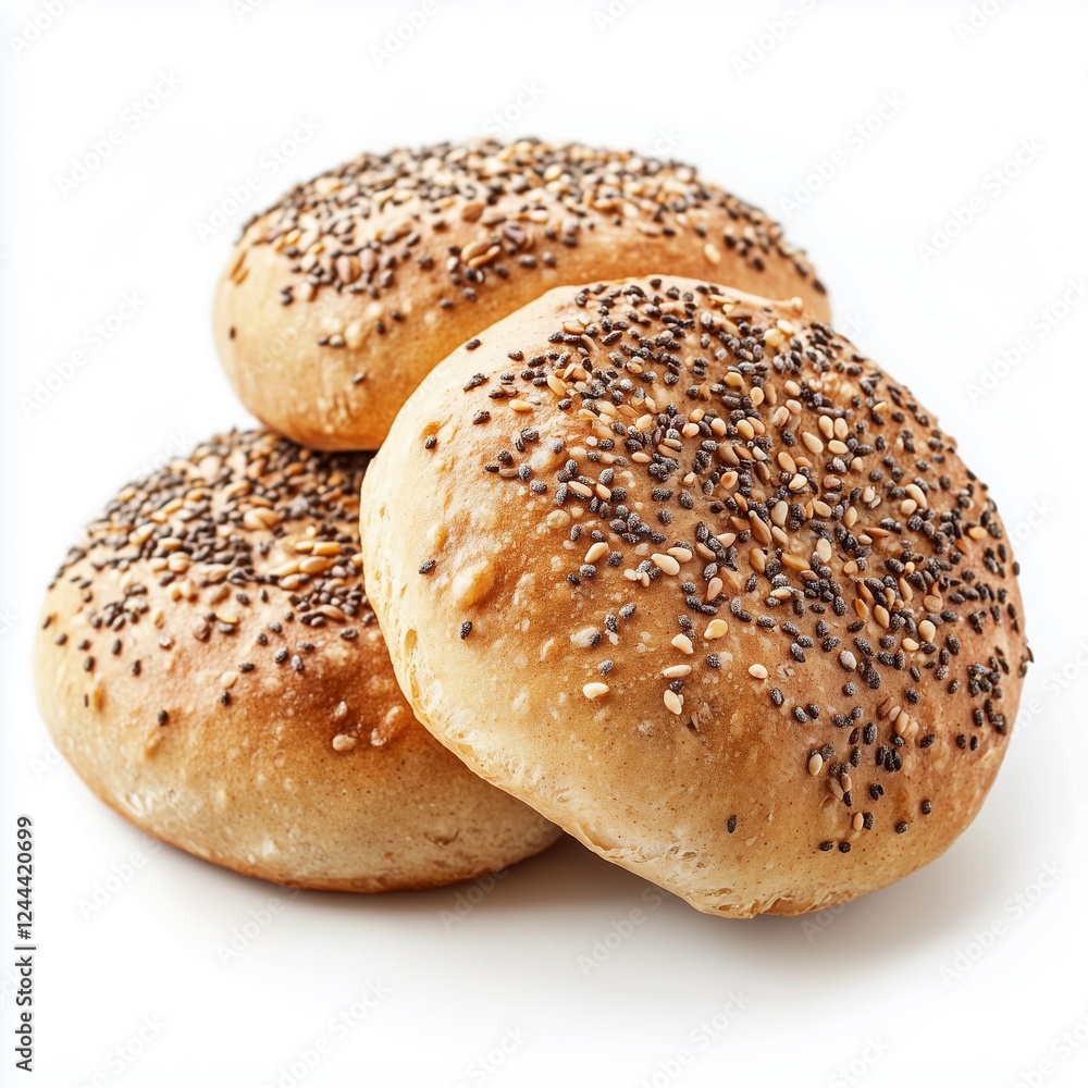 Gluten-free seed buns isolated on white background Gluten-free seed buns isolated on white background