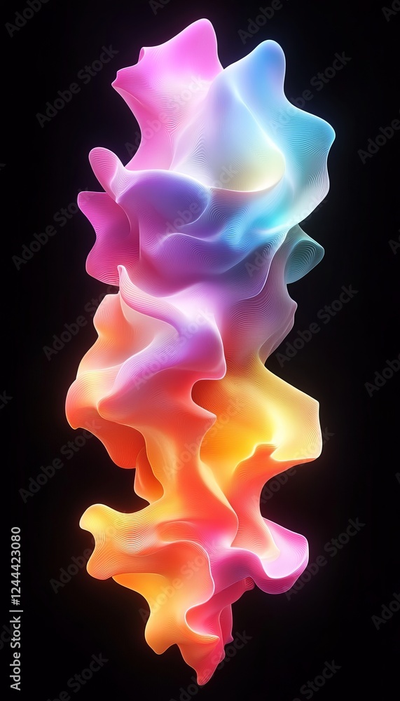Purple, Blue, Yellow, And Pink Abstract Curving Shape Elegant Design Form On A Black Background Purple, Blue, Yellow, And Pink Abstract Curving Shape Elegant Design Form On A Black Background