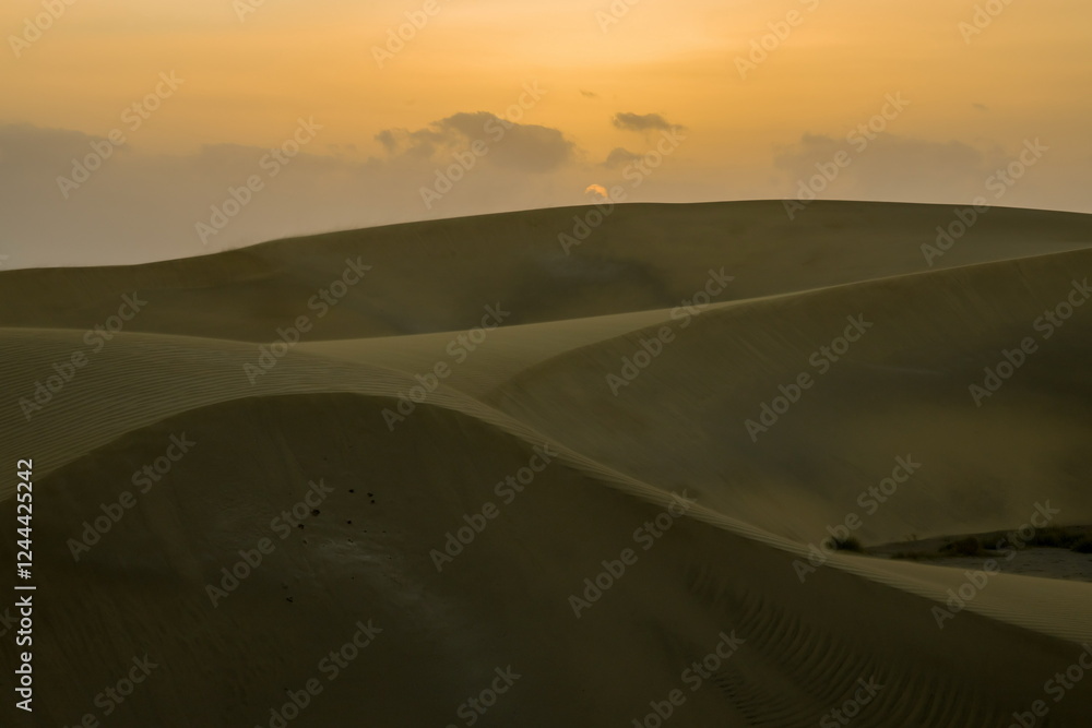 Maspalomas Dunes, Sand dune landscape at sunset or sunrise.