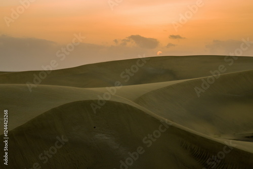 Obraz na płótnie Maspalomas Dunes, Sand dune landscape at sunset or sunrise. w salonie