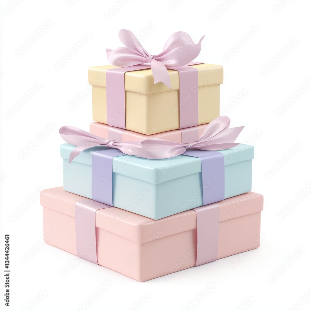 Fototapeta premium stack of wedding gifts wrapped in elegant pastel tones, isolated on white