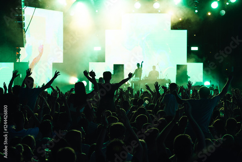 Принти на полотні Concertgoers enjoying vibrant lights and live music