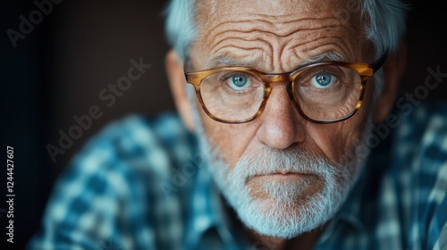 An elderly gentleman showcases an intense gaze that reflects his experiences and emotions, capturing a moment of deep observation and connection to the world around him. photo