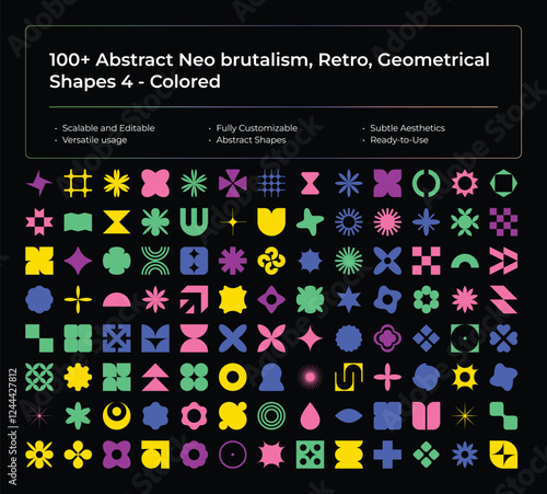 Abstract Neo-Brutalism Retro Geometric Shapes Collection in Vibrant Colors for Modern Projects