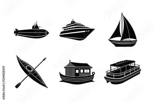 Elegant Boat Silhouettes Set.