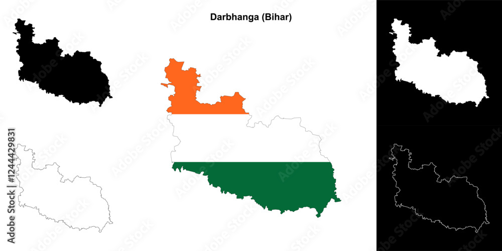 Fototapeta premium Darbhanga district (Bihar) blank outline map set