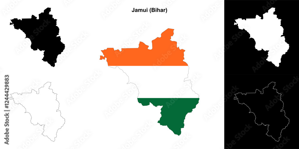 Fototapeta premium Jamui district (Bihar) blank outline map set