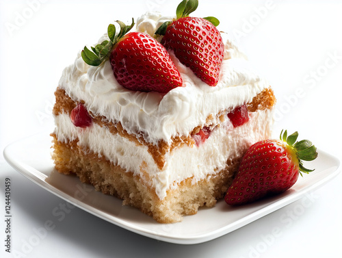 Frischer Erdbeerkuchen mit Sahne und Schokoladenspänen dekoriert

 photo