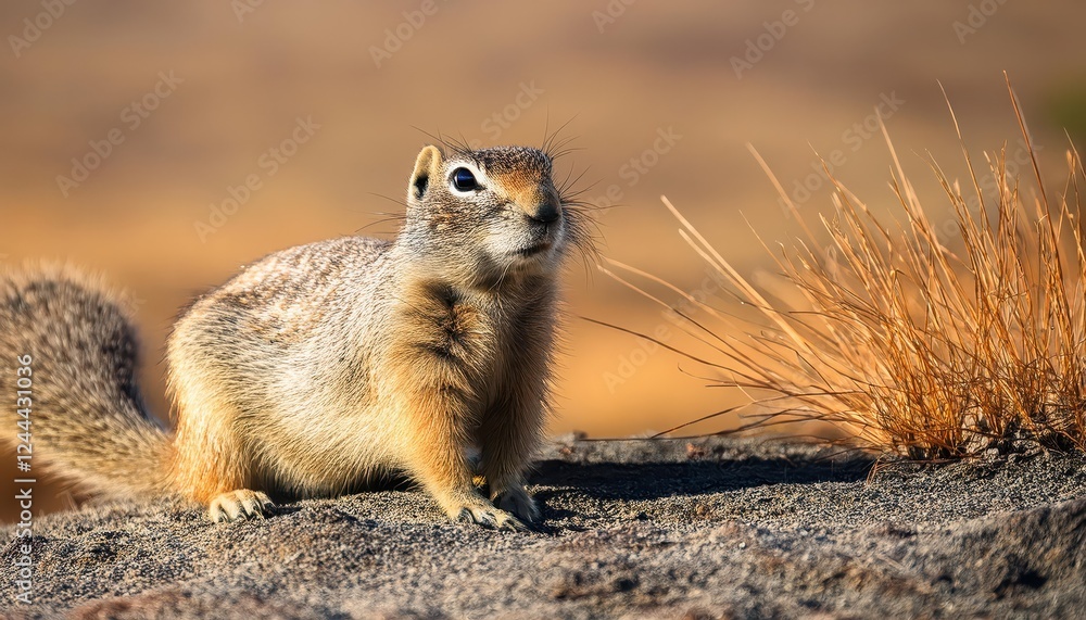 Fototapeta premium Vibrant Beldings Ground Squirrel Amidst the Pacific Northwest Wilderness, Caught in a Moment of Playful Interaction on a Wintery Afternoon in Oregon.