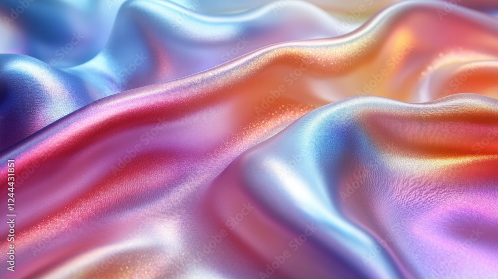 Fototapeta premium Colorful, flowing fabric with iridescent sheen creating a vibrant texture.