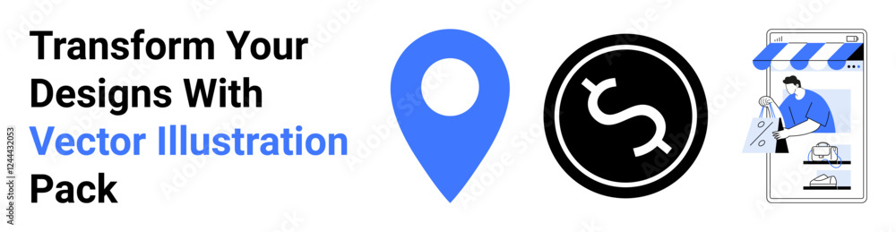 Location pin, currency sign, and mobile storefront emphasize navigation, finance, and online shopping concepts. Ideal for retail, navigation, finance, marketing apps e-commerce flat landing page Location pin, currency sign, and mobile storefront emphasize navigation, finance, and online shopping concepts. Ideal for retail, navigation, finance, marketing apps e-commerce flat landing page