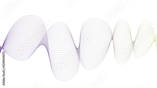  Vector curvy abstract line art wavy flowing dynamic green purple white background in concept music or sound, wave, wind, information flow