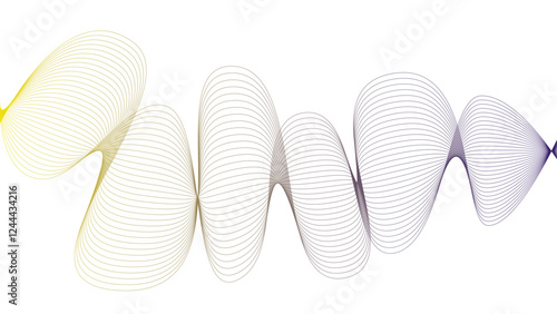  Vector curvy abstract line art wavy flowing dynamic green purple white background in concept music or sound, wave, wind, information flow