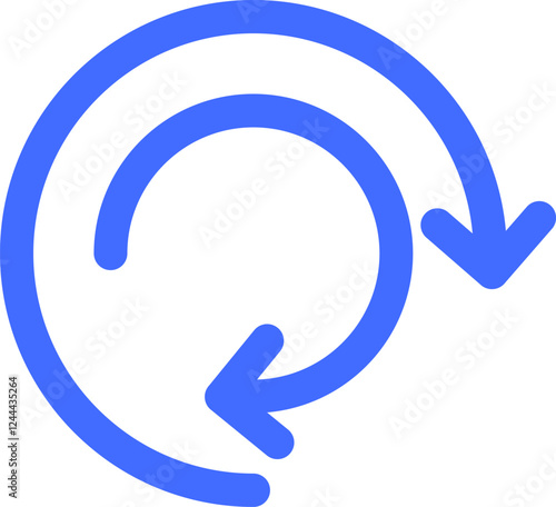 Double circular arrow rotating clockwise, creating a dynamic symbol of process, continuity, and infinite loop, ideal for concepts related to refresh, reload, and cyclical processes