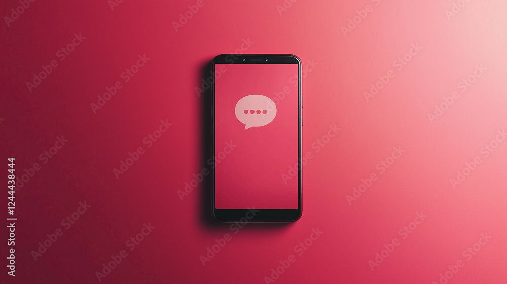 A sleek smartphone displaying a floating chat icon on a monochrome red background, symbolizing digital communication, messaging apps, and social media connectivity. AI-generated image. A sleek smartphone displaying a floating chat icon on a monochrome red background, symbolizing digital communication, messaging apps, and social media connectivity. AI-generated image.