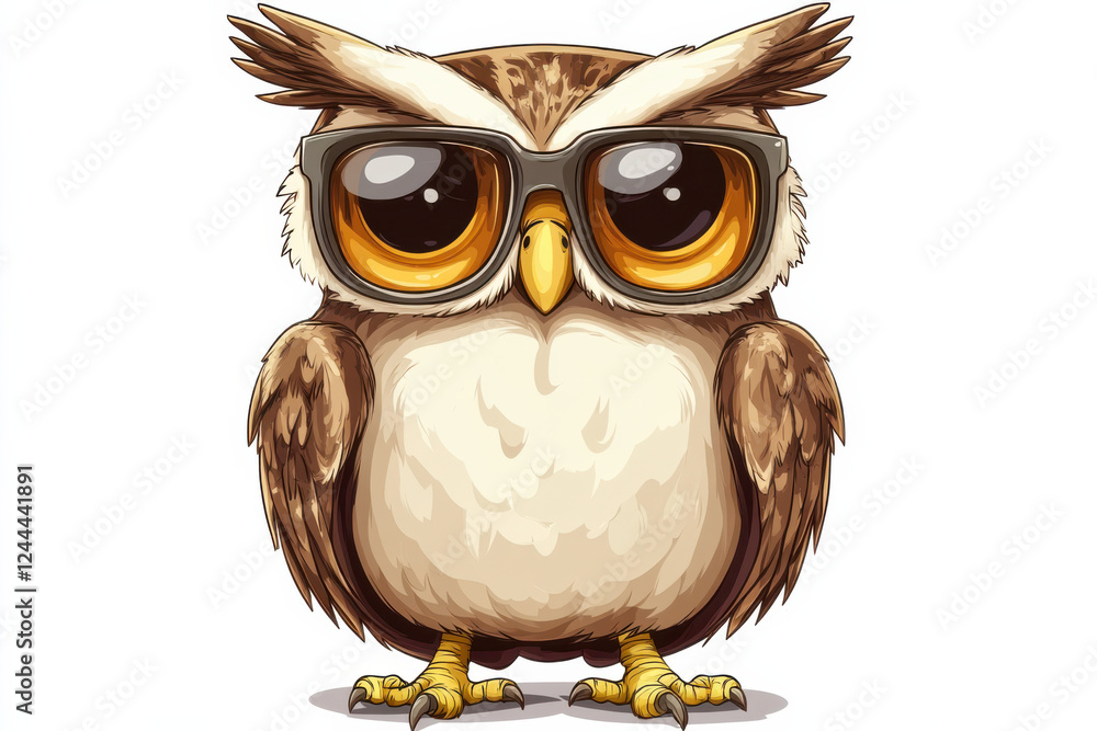 Naklejka premium Adorable Owl Character with a Big, Fluffy Tail