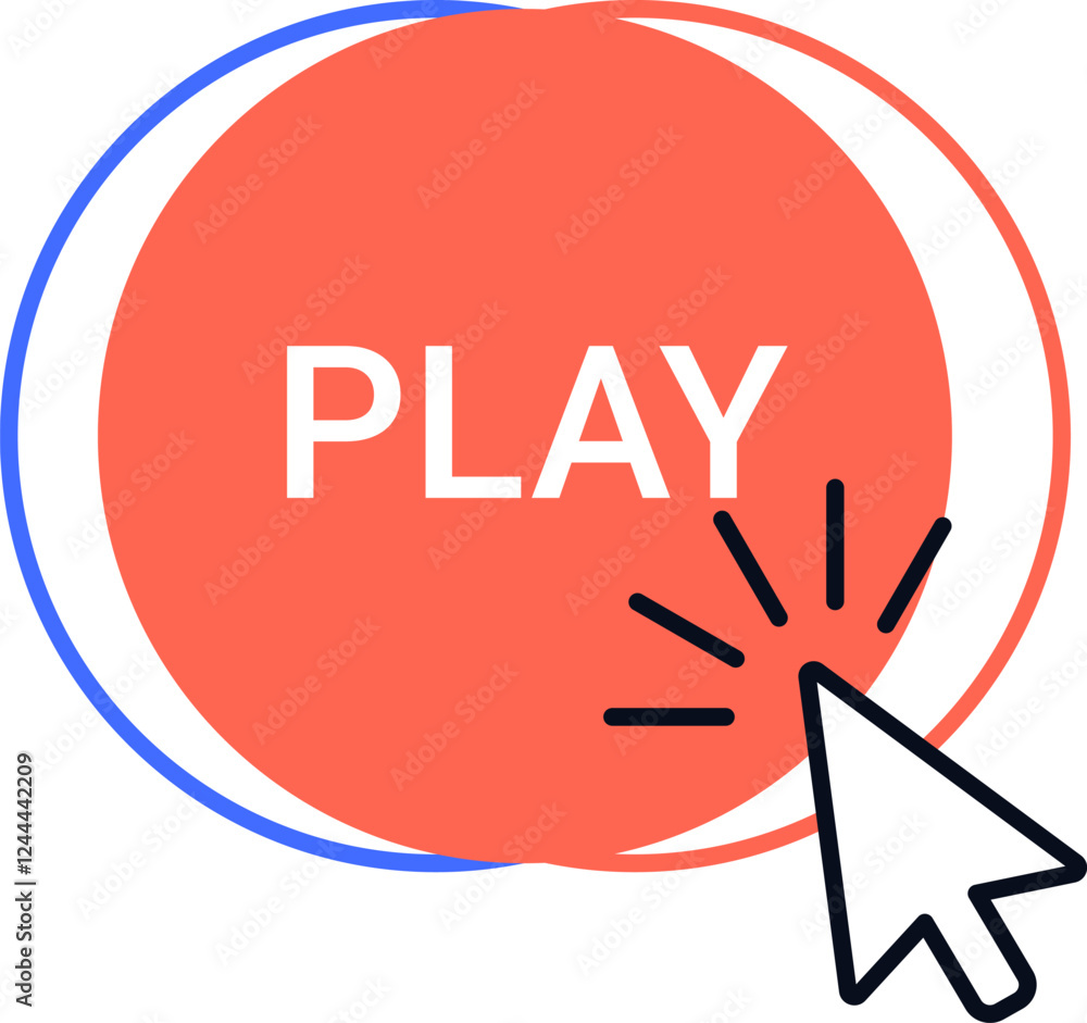 Bright orange play button symbolizing digital interaction, featuring a cursor click icon. Ideal for concepts of online media, digital engagement, and user interface design