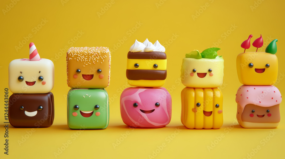 Cartoon toffee caramel candy characters. Sweet food vector personages of caramelizing sugar dessert. Cute brown cubes of toffee candy, confectionery caramel emojis with funny faces and happy smiles Cartoon toffee caramel candy characters. Sweet food vector personages of caramelizing sugar dessert. Cute brown cubes of toffee candy, confectionery caramel emojis with funny faces and happy smiles