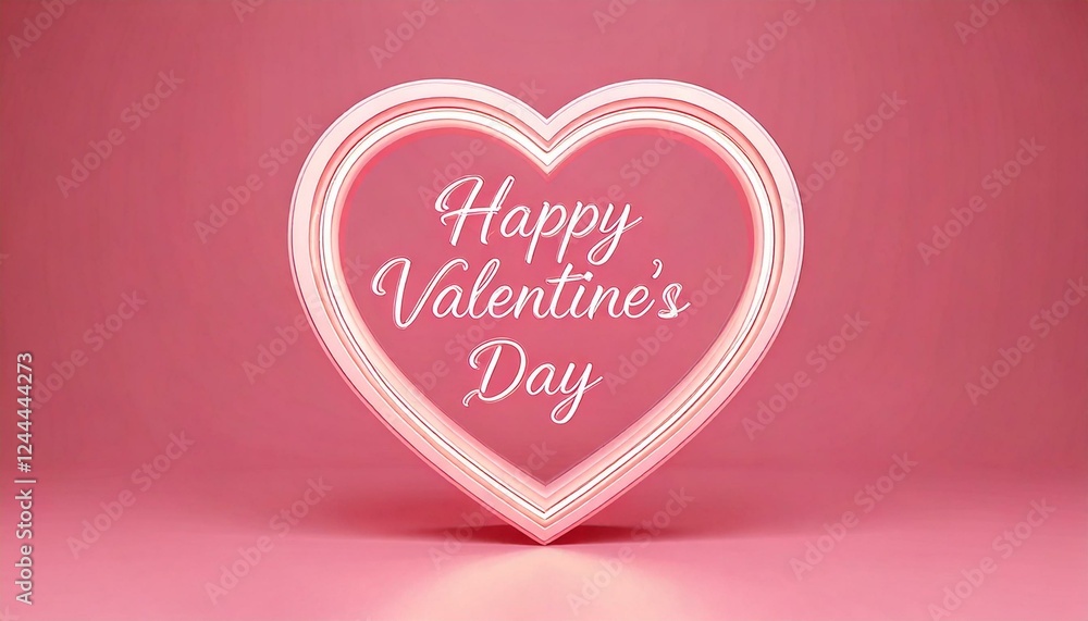 Fototapeta premium Happy valentine's day handwriting message in a light heart on a pink background valentines' valentine blue text card celebration handwritten text digital illustration 
