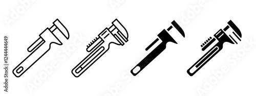 Adjustable wrench icon. Pipe spanner vector illustration. Mechanic tool symbol. Plumbing equipment sign. Plumber maintenance hardware pictogram. Industrial engineering workshop isolated concept.