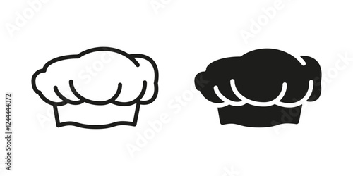 Chefs hat icon. Cook hat vector illustration. Baker cap symbol. Cooker professional uniform pictogram. Culinary or catering sign. Chef hat concept outline, line and black isolated on white background.