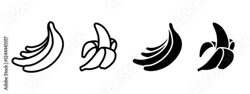 Banana icon. Bunch of bananas vector illustration. Peeled banana symbol. Bananas peel sign. Organic healthy fruit pictogram outline, line and black isolated on white background.