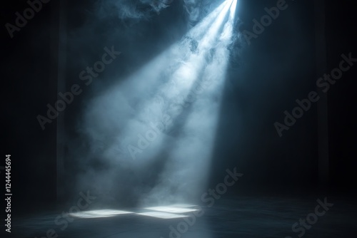 Single Beam of Light Cutting Through Smoke in a Dark Room Dramatic Effect