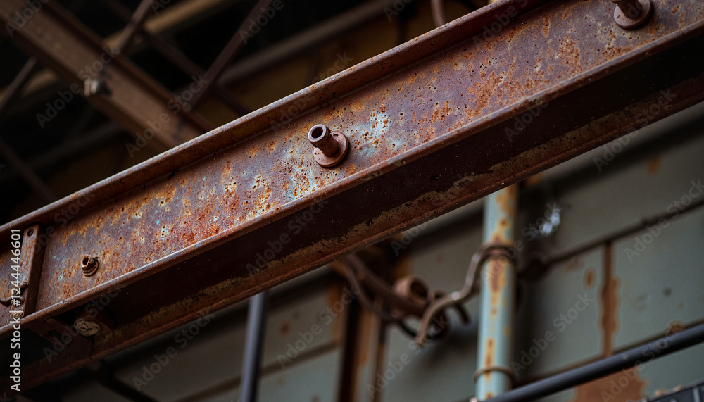 Rusted steel beam in abandoned factory, industrial decay concept Rusted steel beam in abandoned factory, industrial decay concept