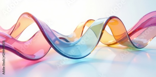 Gradient colors of glass flow through a winding path, white background, winding path