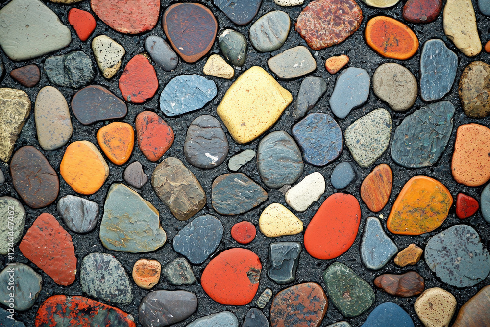 Handcrafted stone mosaic with organic rock textures and earthy hues Handcrafted stone mosaic with organic rock textures and earthy hues