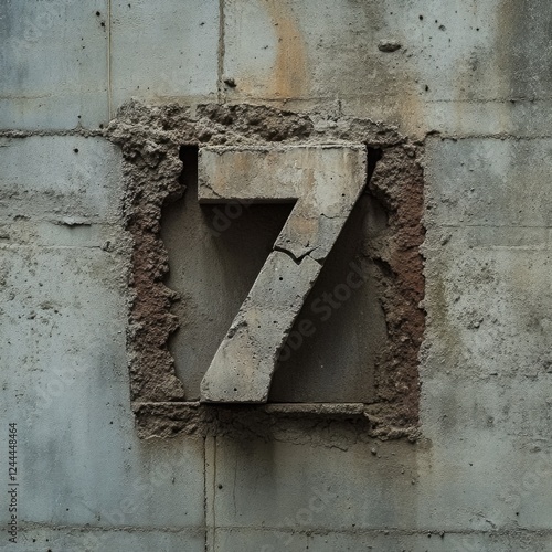 Concrete Number Seven on Wall