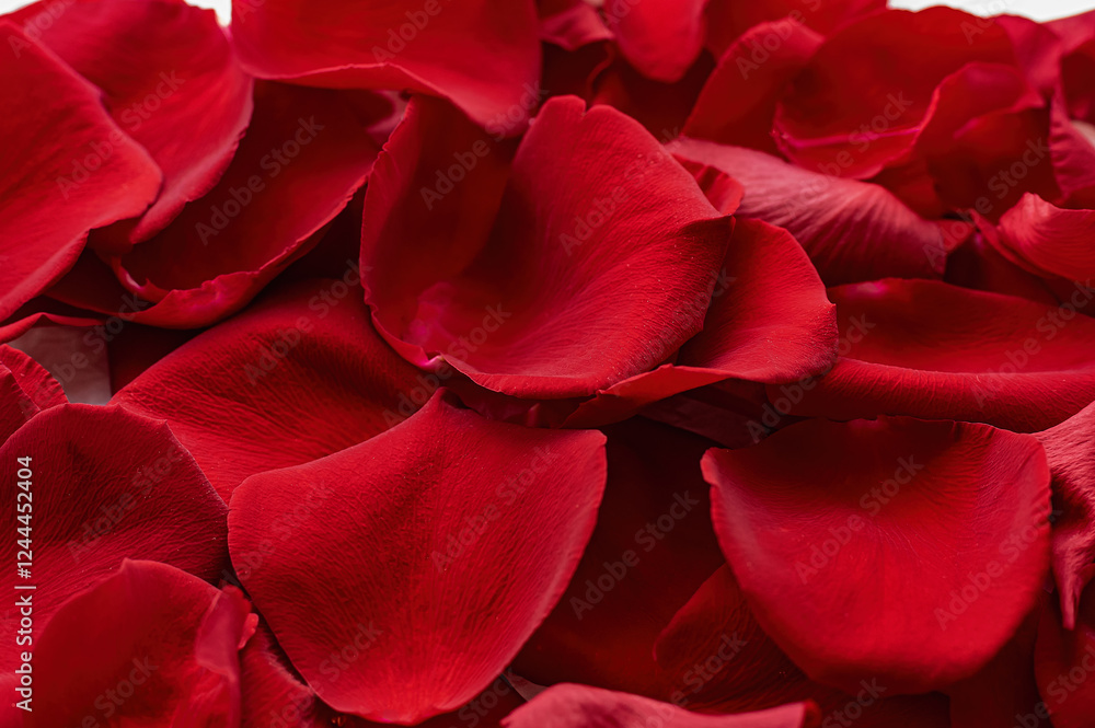 A close-up view of red rose petals. A close-up view of red rose petals.