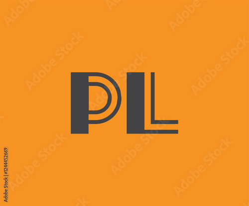 Bold black lettering 'PL' with geometric elements on a vivid orange background, ideal for branding, design, or modern creative projects.
