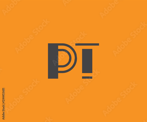 Bold black lettering 'PT' with geometric elements on a vivid orange background, ideal for branding, design, or modern creative projects.