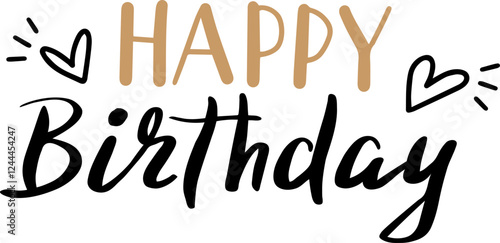 Stylish Happy Birthday lettering adorned with decorative hearts brings a festive touch to joyful celebrations, creating a warm and heartfelt greeting for special occasions