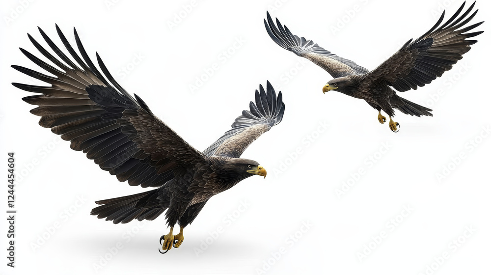 Black eagles isolated on white background for mascot or emblem design, also a logo idea. Rasterized version also available in gallery