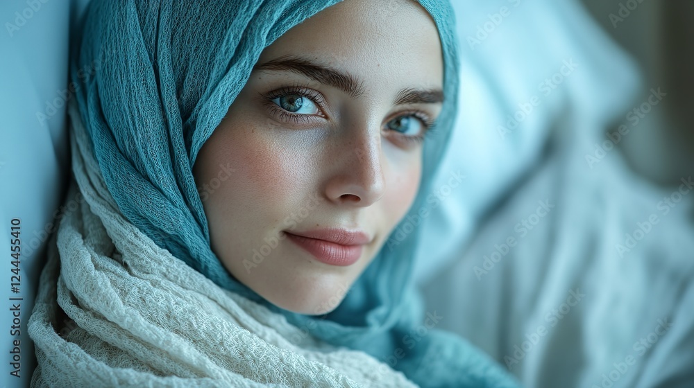 Close-up Portrait of a Woman Lying in a Hospital Bed, Calm and Reflective Expression Close-up Portrait of a Woman Lying in a Hospital Bed, Calm and Reflective Expression