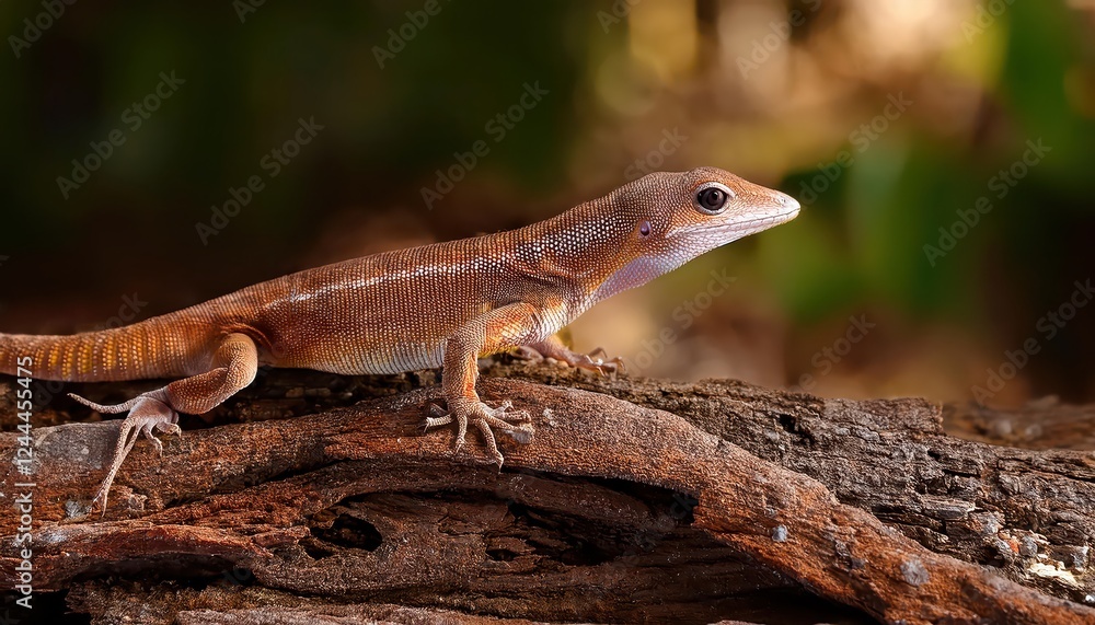 Fototapeta premium Vibrant Brown Anole De la Sagra Anole in Tropical Habitat, Displaying Dynamic Colors and Striking Patterns, Native to the Caribbean.