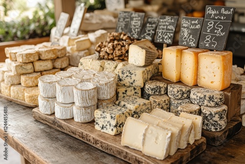 Homemade cheeses attract customers at a vibrant farmers market display
