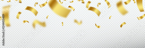 Gold confetti. Confetti celebration party background design, Falling shiny golden confetti isolated on transparent background, Celebration carnival ribbons