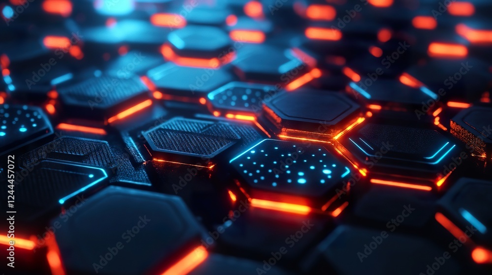 Obraz premium Futuristic Glowing Hexagonal Grid – Sci-Fi Cyber Technology Background